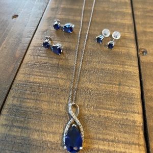 Sapphire & silver necklace with matching earrings